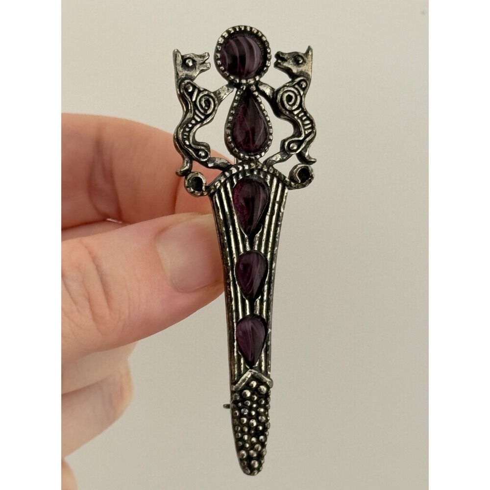 Vintage Signed Miracle Scottish Dirk Dagger Brooch Celtic Kilt Pin